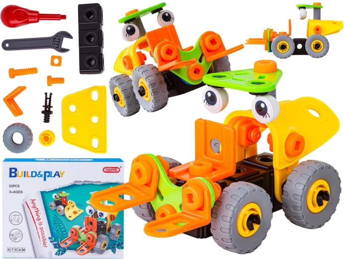 Elastische constructiespeelset 2-in-1 – bouwvoertuigen (heftruck en bulldozer) 53 onderdelen