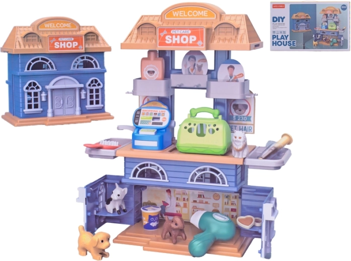 Dierenhuisje en winkel 2-in-1 met accessoires, 33 stuks