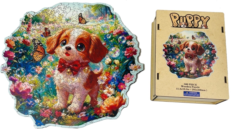 Houten puzzel speels puppy