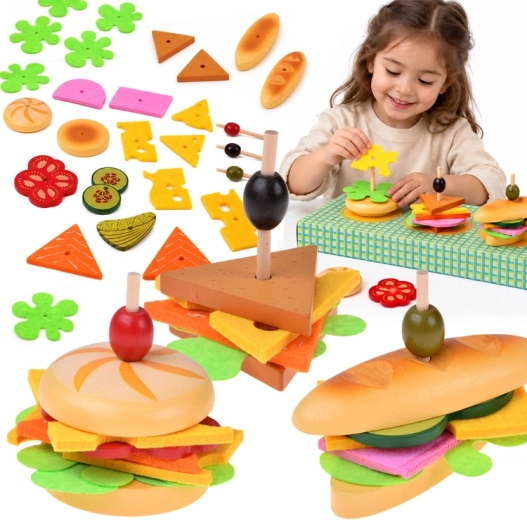 Houten en vilten set voor het maken van 3D-sandwiches, 27 onderdelen