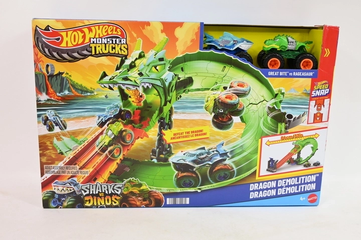 Hot Wheels Monster Trucks drakenracebaan met 2 auto's