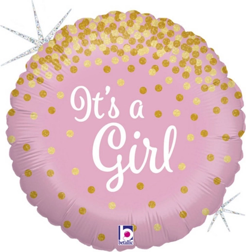 Grabo folieballon „Het is een meisje!” roze 46 cm met gouden confetti - 1 stuk
