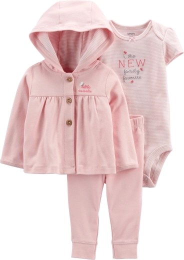 Carter’s driedelige set: hoodie, joggingbroek en romper met korte mouw Pink butterfly