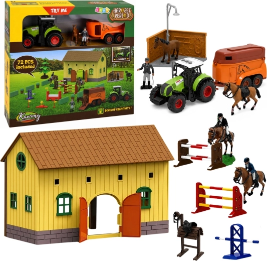 Paardenstal met tractor, aanhanger en hindernisbaan 72 stuks met LED