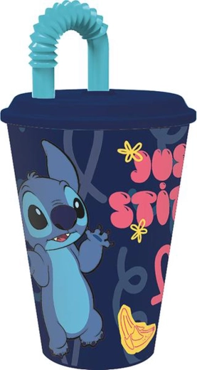 Plastic beker met rietje STITCH 430 ml