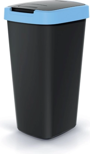 Prullenbak Compacta Q Flap 25 l, zwart met lichtblauwe deksel