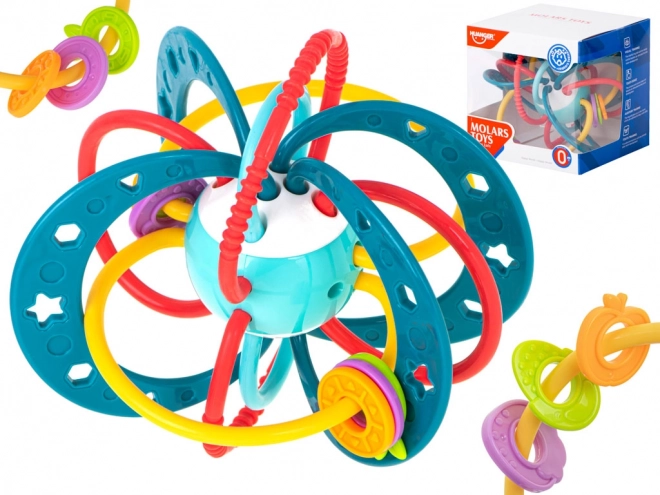 Sensorische bijtring en rammelaar voor baby – turquoise