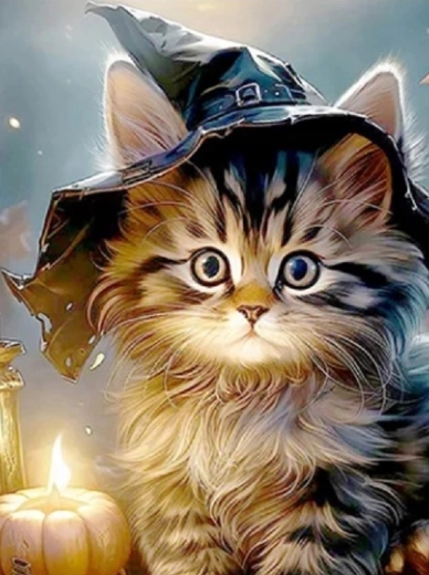 Norimpex diamond painting kat met hoed 30 × 40 cm