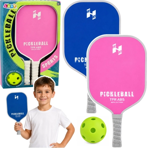 Roze-blauwe pickleballset – 2 paddles en een geperforeerde bal