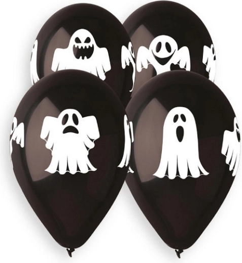 Ballonnen Gemar 13" pastel premium – spookjes (zwart), 5 stuks