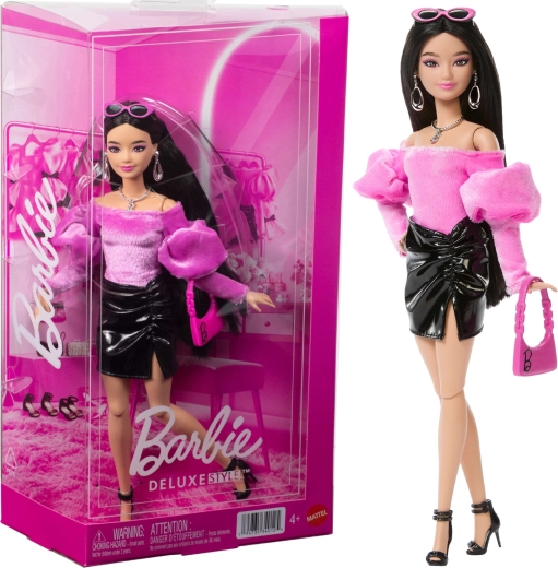 Mattel Barbie Deluxe Style modepop in roze en zwart met accessoires