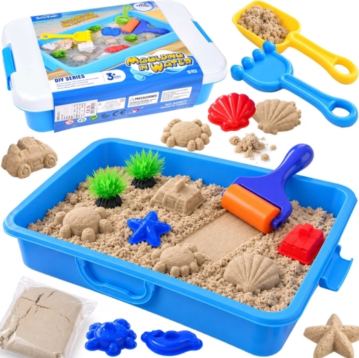 Kinderzandbak met kinetisch zand, vormpjes en accessoires