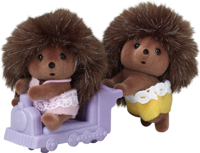 Sylvanian Families tweeling egeltjes met paarse trein