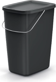 Prullenbak 25 l van gerecycled plastic met deksel KEden COMPACTA Q BASIC – zwart