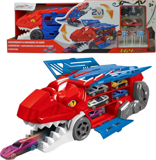 Transformerende dinosaurus 2-in-1 met garage en katapult