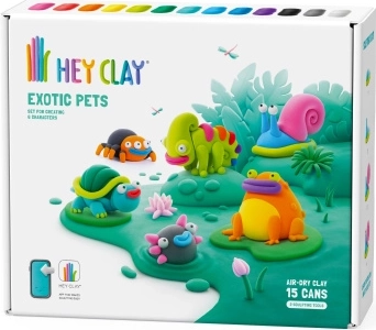 Hey Clay boetseerklei – exotische dieren, set van 15 cupjes