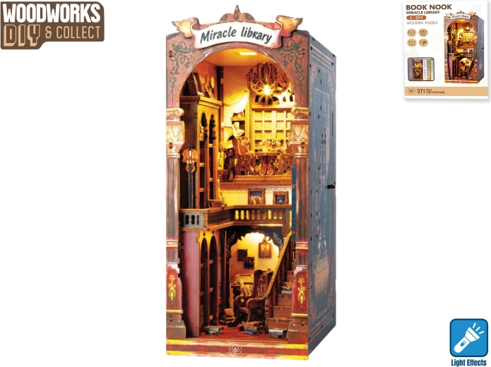 Houten bouwset Woodworks bibliotheek met verlichting, 371 onderdelen