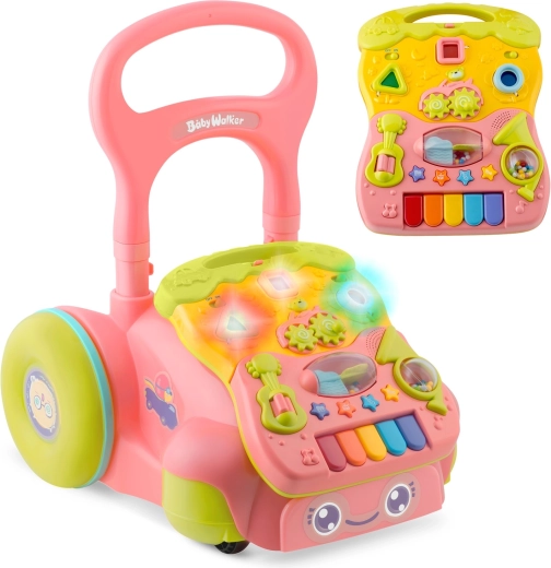 Loopwagen 2-in-1 met muziek en afneembaar paneel RICOKIDS roze