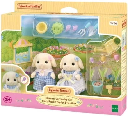 Sylvanian Families bloemenset met de Flora Rabbit-broer en -zus
