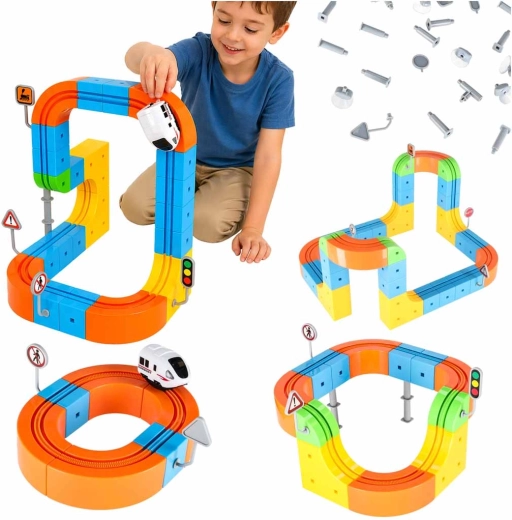 Magnetische bouwset – racebaan met treintje, 65 onderdelen