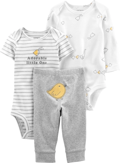 Carter’s 3-delige babypak Grey Chick – rompers met korte en lange mouw en broekje