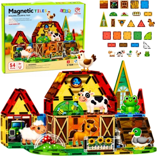 Magnetische constructie-onderdelen boerderij met dieren 54 stuks