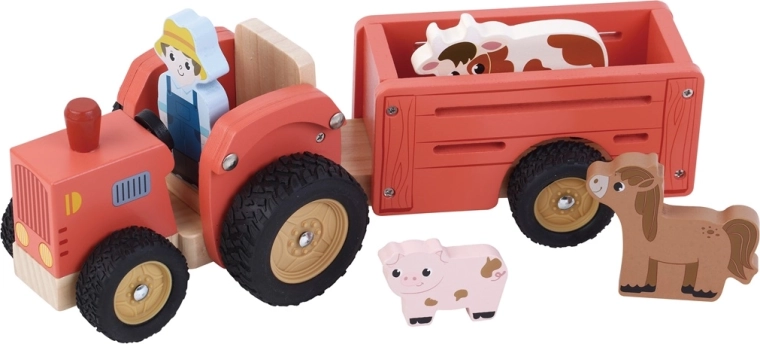 2Kids Toys houten tractor met aanhanger en figuurtjes