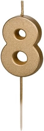 Gouden verjaardagstaartkaars cijfer 8, 4,5 cm