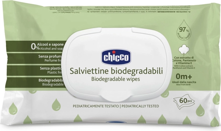 Chicco vochtige babydoekjes zonder plastic 60 stuks