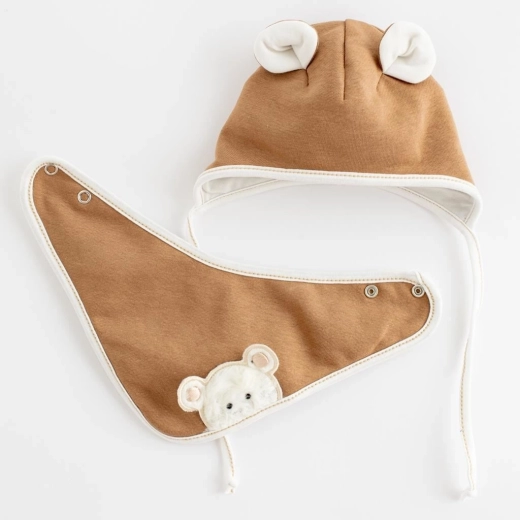 Lentemutsje voor baby met nekdoek New Baby Sebastian bruin 86 (12–18 m)