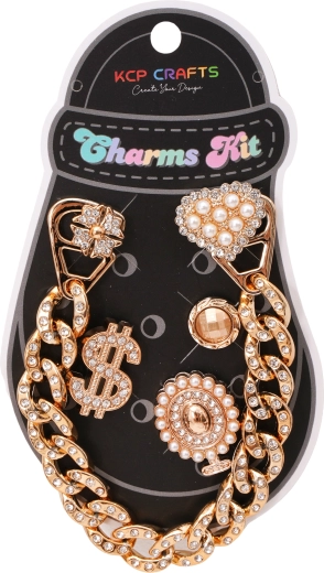 Set decoratieve accessoires voor slippers – massieve gouden ketting en dollarsymbool