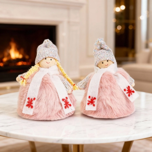 Kerstdecoratiepop van textiel 13 cm, 2 designs - 1 stuk