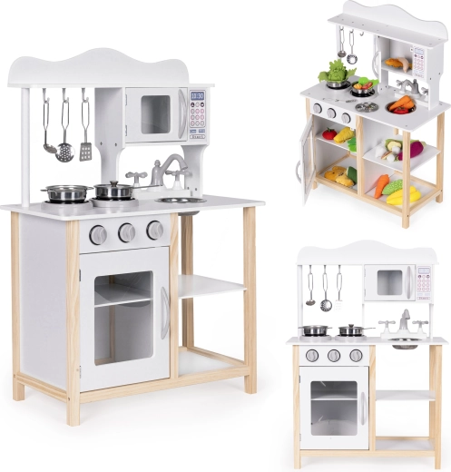 Houten kinderkeukentje met oven en accessoires Ecotoys wit