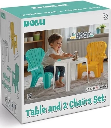 Dolu witte kindertafel met 2 stoeltjes