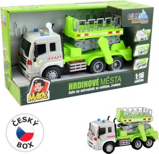 MaDe Auto met platform op traagheidsaandrijving met licht en geluid