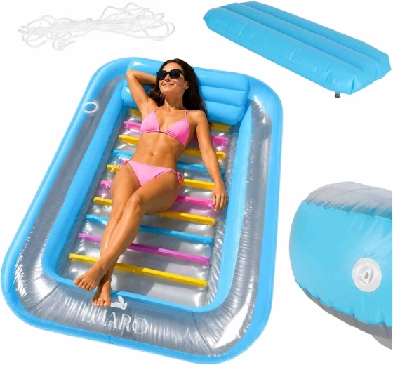 Luaro opblaasbaar waterloungebed met kussen en bekerhouder 170 × 115 cm