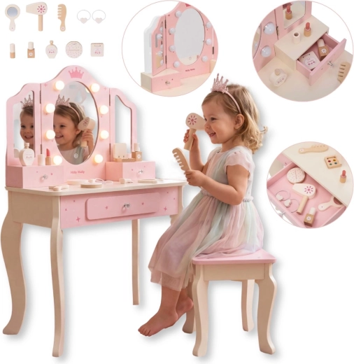 Houten kindertafeltje Milly Mally Queen Pink met ledspiegel