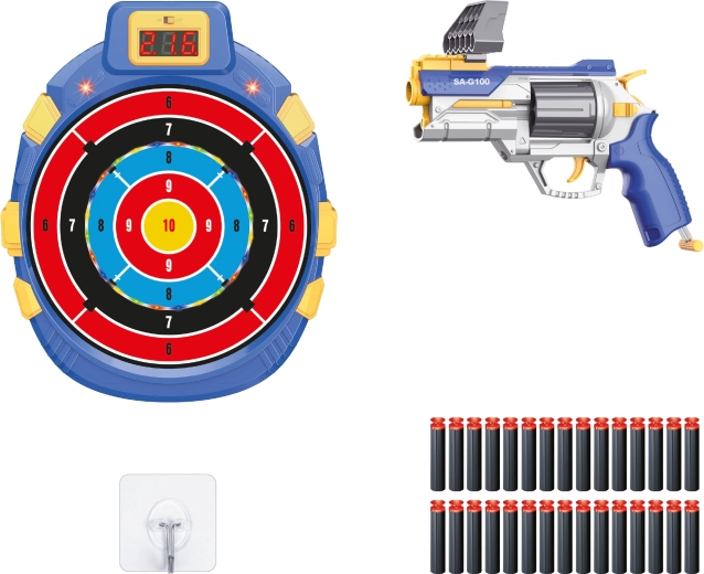 Pistool met schuimkogels en digitaal doelwit