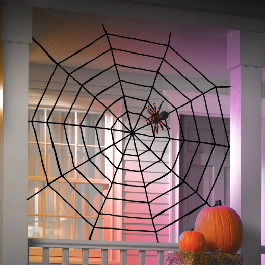 Zwarte pluchen Halloween-spinnentooi 200 cm