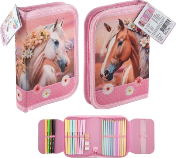 Schooletui met inhoud en paardenmotief