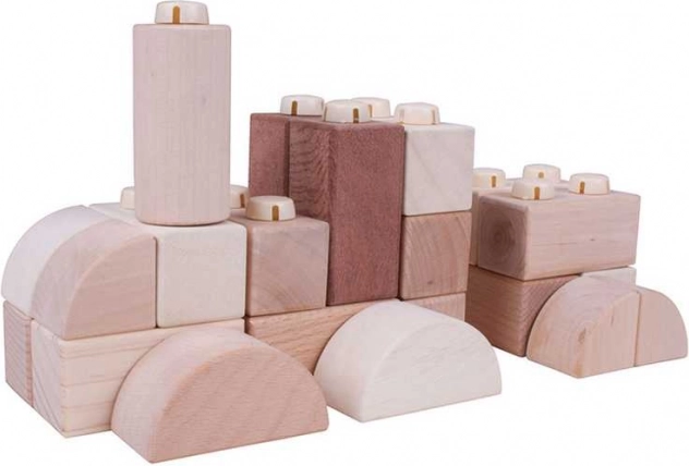 Houten koppelblokjes naturel 100 stuks in box