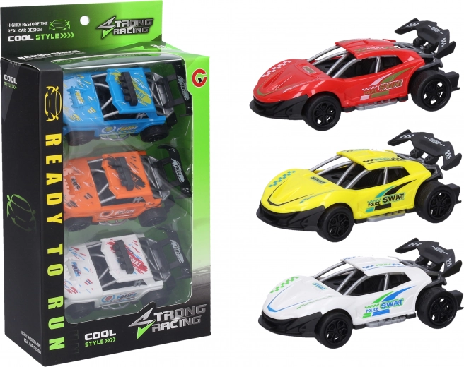 Set metalen autootjes 11 cm – 3 stuks, pull-back