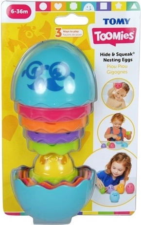 Tomy Toomies verstop- en piepbare stapel-/inleg-eitjes (blauwe behuizing)