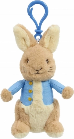 Pluchen sleutelhanger Konijn Pieter met blauwe clip 13 cm