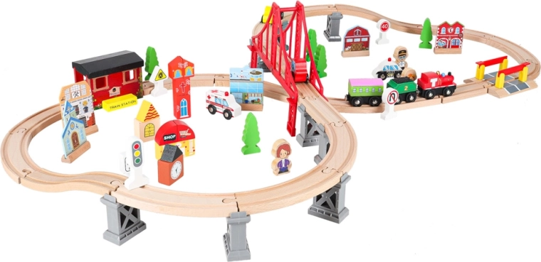 Rode hangbrug en verhoogde sporen