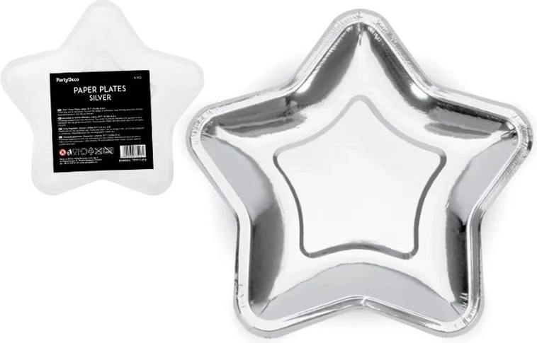 Papieren borden in stervorm zilver 18 cm (6 stuks)