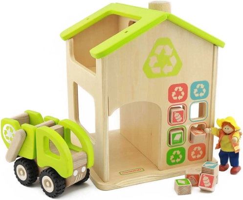 Masterkidz houten station voor recycling en afvalscheiding