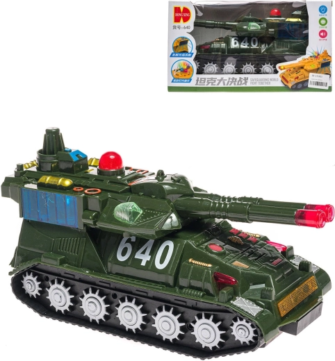 Plastic rups-tank met terugtrek-/vliegwielaandrijving met licht en geluid in doos - 1 stuk