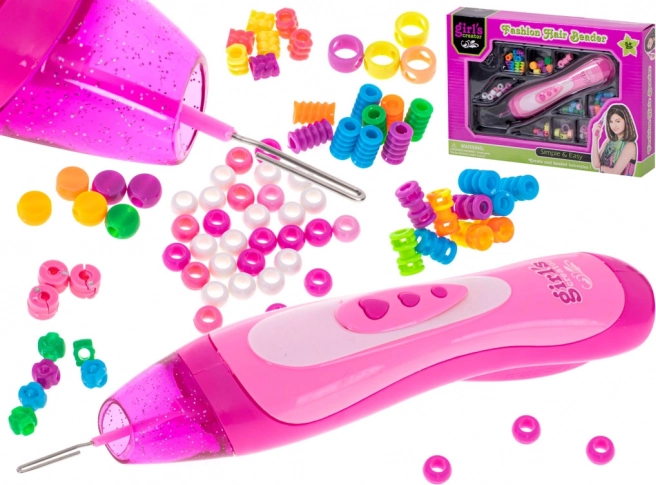 Roze vlechtset met kralen