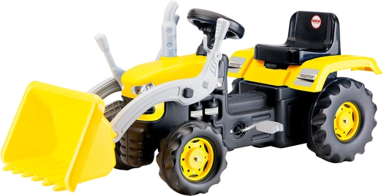 Grote traptractor met graafarm geel